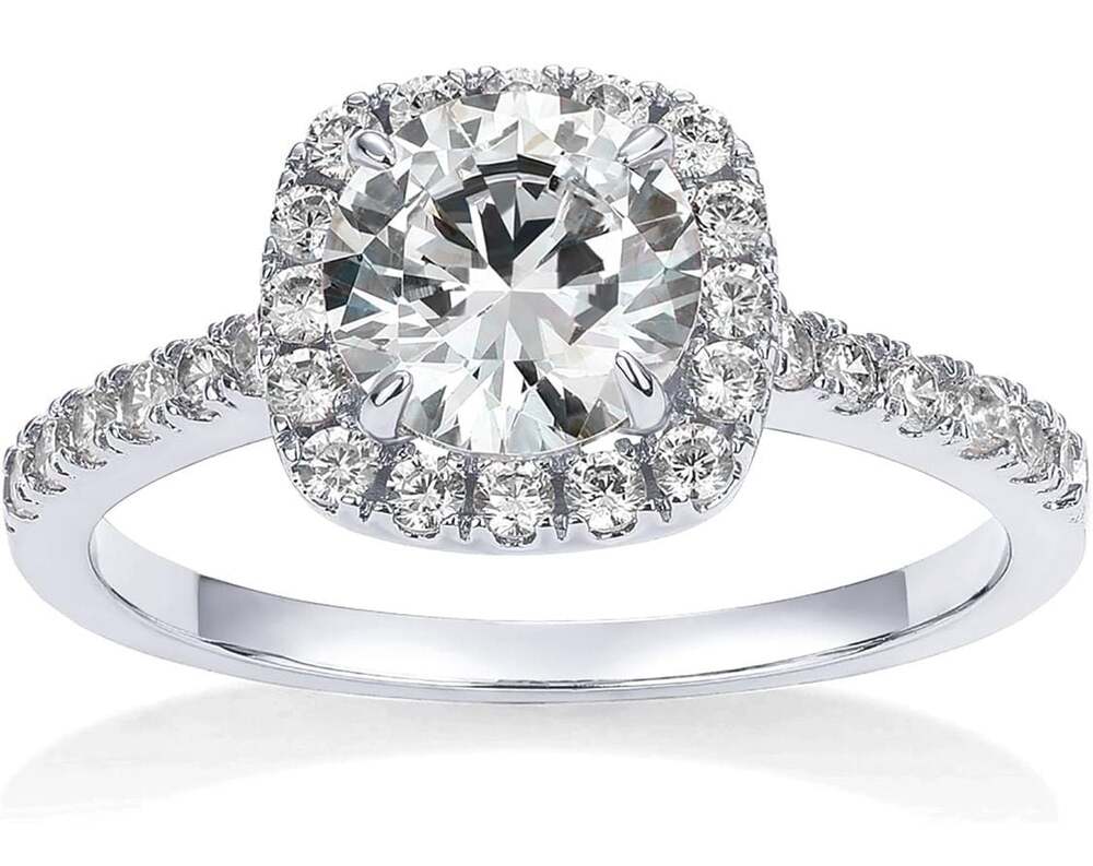 PAVOI 14K Gold Plated Cubic Zirconia Classic Cushion Cut‎ Halo Engagement Ring